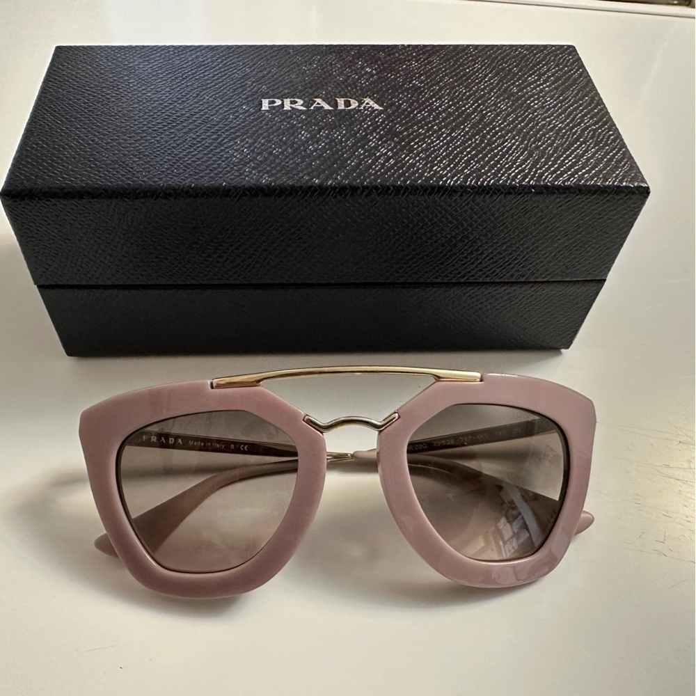 Prada Cinema Iconic Cat Eye Sunglasses 09Q Opal Pink Gold Aviator Gradient - Picture 3 of 14
